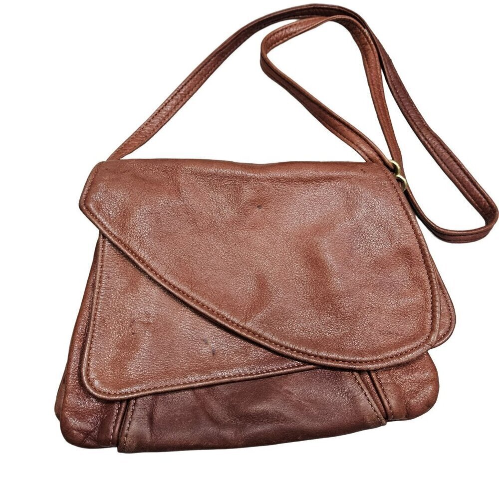 Vintage Victoria Leather‎ Brown Crossbody Tulip Bag Multiple Storage Pockets